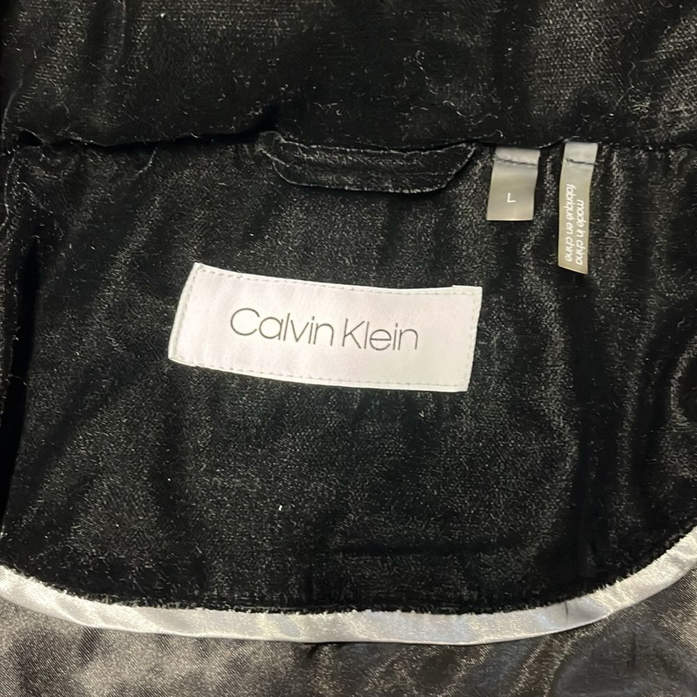 NWOT Calvin Klein | Black Shiny Suede Hood Plush Warm Full Zip Jacket Coat L - Picture 6 of 7